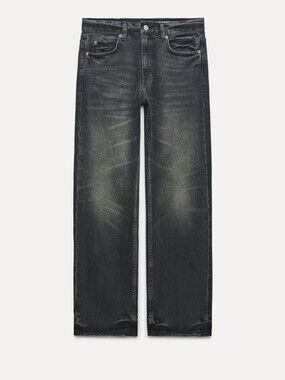 Zara ZW Black Washed Straight-Leg Jeans